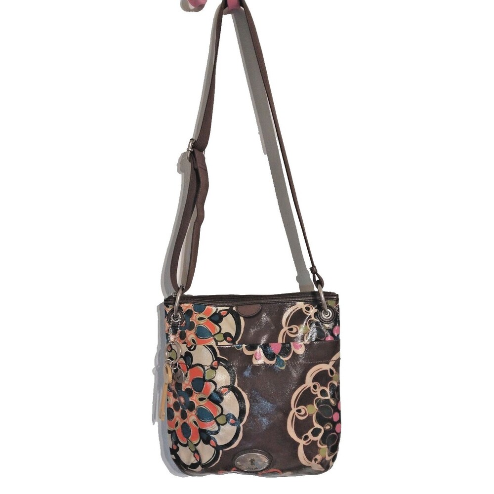 Fossil Key-per Shoulder/Cross Body Purse Adj Strap Coated Canvas 11 x 11.5” - Picture 3 of 11